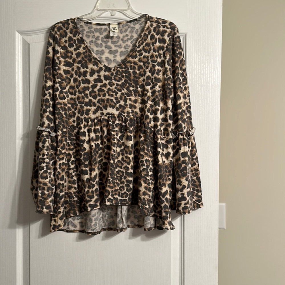 Sew in Love Leopard Print Babydoll Top with Bell Sleeves
